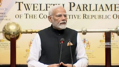 Prime Minister Narendra Modi addresses the Special Session of the Parliament of Guyana, on Thursday (PTI) Prime Minister Narendra Modi addresses the Special Session of the Parliament of Guyana, on Thursday (PTI)