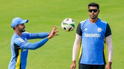 Nitish Kumar Reddy and Harshit Rana during a practice session. (PTI) Nitish Kumar Reddy and Harshit Rana during a practice session. (PTI)
