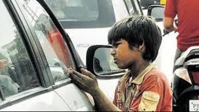 The two rescued kids were found begging near Durga Mata Temple in Ludhiana. (HT File)