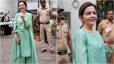 Nita Ambani wore an elegant green suit for casting voting in Mumbai, Nita Ambani wore an elegant green suit for casting voting in Mumbai,