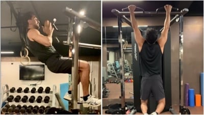 In the video, Ranbir can be seen effortlessly pulling off intense pullups. (Instagram/@trainingwithnam) In the video, Ranbir can be seen effortlessly pulling off intense pullups. (Instagram/@trainingwithnam)