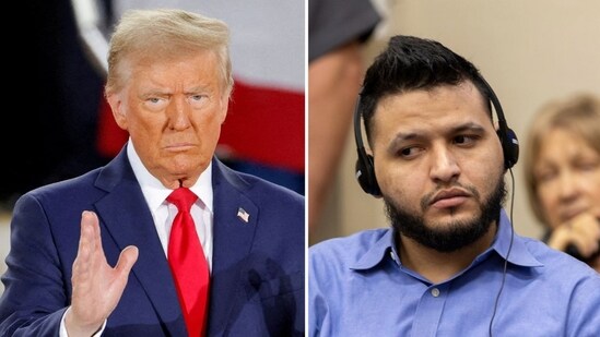 Donald Trump (L) shares scathing statement after Laken Riley's killer, Jose Antonio Ibarra (R), sentenced to life without parole (REUTERS/Jonathan Drake/File Photo, Arvin Temkar/Atlanta Journal-Constitution via AP, Pool)