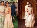 Radhika Merchant dazzled in a light pink lehenga with golden embroidery at a friend's wedding. Radhika Merchant dazzled in a light pink lehenga with golden embroidery at a friend's wedding.