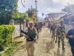 Security personnel conduct patrolling in a sensitive area of Manipur. Security personnel conduct patrolling in a sensitive area of Manipur.