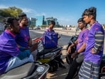 Zepto delivery partners waiting for delivery orders in Mumbai on June 10, 2023