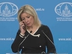 Russia's Foreign Ministry spokeswoman Maria Zakharova speaks on the phone during a briefing in Moscow, Russia November 21, 2024.