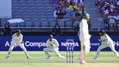 In response to India's first innings total of 150, Australia's top-order had similar luck as Usman Khawaja (8), Nathan McSweeney (10), Marnus Labuschagne (2) and Steve Smith (0) were removed with ease. (AP) In response to India's first innings total of 150, Australia's top-order had similar luck as Usman Khawaja (8), Nathan McSweeney (10), Marnus Labuschagne (2) and Steve Smith (0) were removed with ease. (AP)