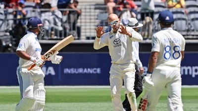 Rishabh Pant and Nathan Lyon had a fun banter in the middle. (AP Photo/Trevor Collens) (AP) Rishabh Pant and Nathan Lyon had a fun banter in the middle. (AP Photo/Trevor Collens) (AP)