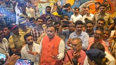 BJP leader Vinod Tawde tries to explain the case to the media after BVA workers gheraoed him for allegedly distributing cash to influence voters a day before Maharashtra Assembly polls, at a hotel in Virar near Mumbai. (PTI) BJP leader Vinod Tawde tries to explain the case to the media after BVA workers gheraoed him for allegedly distributing cash to influence voters a day before Maharashtra Assembly polls, at a hotel in Virar near Mumbai. (PTI)
