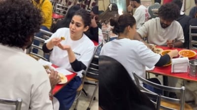 Nayanthara and Vignesh Shivan looked happy as they went on a dinner date in Delhi. Nayanthara and Vignesh Shivan looked happy as they went on a dinner date in Delhi.