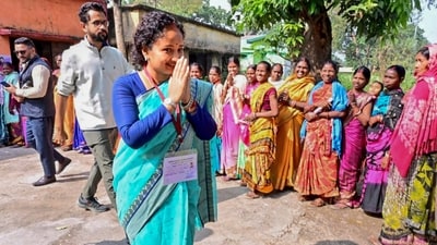 JMM leader Kalpana Soren meets voters at a polling booth. (File) (PTI file photo) JMM leader Kalpana Soren meets voters at a polling booth. (File) (PTI file photo)