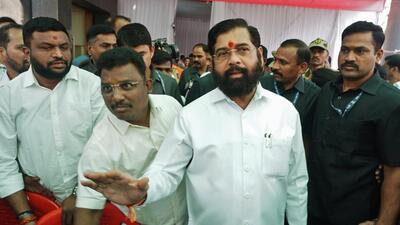 Thane, India - November 20, 2024: Thane Voting for the Legislative Assembly Election has started on Wednesday and Chief Minister Eknath Shinde with son MP Shrikant Shinde and family has cast his vote at wagale estate thane ,in Thane,in Mumbai, India, on, Wednesday, November 20, 2024. ( Praful Gangurde /HT Photo ) Thane, India - November 20, 2024: Thane Voting for the Legislative Assembly Election has started on Wednesday and Chief Minister Eknath Shinde with son MP Shrikant Shinde and family has cast his vote at wagale estate thane ,in Thane,in Mumbai, India, on, Wednesday, November 20, 2024. ( Praful Gangurde /HT Photo )