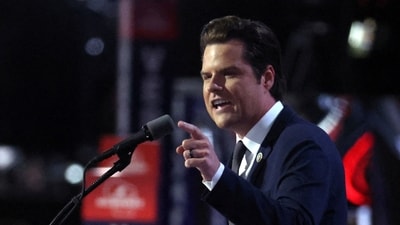 FILE PHOTO: Then-Rep. Matt Gaetz (FL) speaks on Day 3 of the Republican National Convention (RNC), at the Fiserv Forum in Milwaukee, Wisconsin, U.S., July 17, 2024. REUTERS/Jeenah Moon/File Photo (REUTERS)