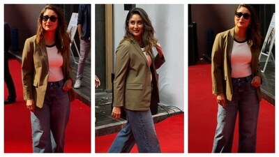 Kareena Kapoor rocked the semi-casual ensemble as she wore a white tee with jeans. The actor layered it with a green blazer to jazz up the casualwear for a formal event. (PC: Ashutosh Rai) Kareena Kapoor rocked the semi-casual ensemble as she wore a white tee with jeans. The actor layered it with a green blazer to jazz up the casualwear for a formal event. (PC: Ashutosh Rai)