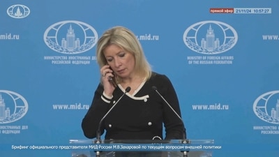 Russia's Foreign Ministry spokeswoman Maria Zakharova speaks on the phone during a briefing in Moscow, Russia November 21, 2024. (Reuters)