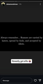 Raheema via Instagram Stories. Raheema via Instagram Stories.