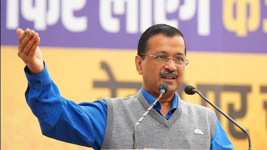 AAP national convenor Arvind Kejriwal announces the ‘Rewdi par Charcha’ campaign at the AAP office in New Delhi on Friday. (HT Photo)