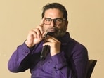 Jan Suraj Party chief Prashant Kishor addresses a press conference at his residence in Patna on Saturday. (Santosh Kumar/Hindustan Times)