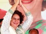 Congress general secretary Priyanka Gandhi Vadra greets a gathering.