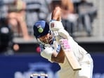 India's Nitish Kumar Reddy bats during play in the first cricket test between India and Australia in Perth, Australia. India's Nitish Kumar Reddy bats during play in the first cricket test between India and Australia in Perth, Australia.