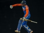 India's Tilak Varma jumps in the air. (AP Photo/Themba Hadebe) India's Tilak Varma jumps in the air. (AP Photo/Themba Hadebe)