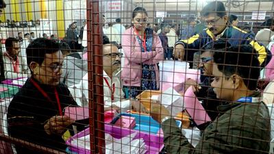 A counting centre in Maharashtra’s Nagpur. (PTI) A counting centre in Maharashtra’s Nagpur. (PTI)