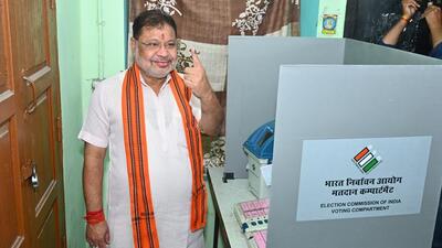 BJP candidate Sunil Kumar Soni after casting his vote. (Photo from X) BJP candidate Sunil Kumar Soni after casting his vote. (Photo from X)
