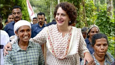 Congress leader Priyanka Gandhi in Wayanad. (PTI) Congress leader Priyanka Gandhi in Wayanad. (PTI)