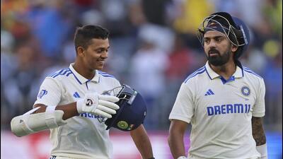 India's Yashasvi Jaiswal, left, and teammate KL Rahul leave the field at the end of play on the second day of the first cricket test between Australia and India in Perth, Australia, on Saturday. (AP) India's Yashasvi Jaiswal, left, and teammate KL Rahul leave the field at the end of play on the second day of the first cricket test between Australia and India in Perth, Australia, on Saturday. (AP)