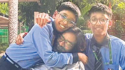 Jharkhand chief minister Hemant Soren with his sons on Saturday. (PTI) Jharkhand chief minister Hemant Soren with his sons on Saturday. (PTI)