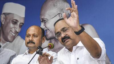 Opposition leader VD Satheesan addressing the media on the by-poll results. (PTI)