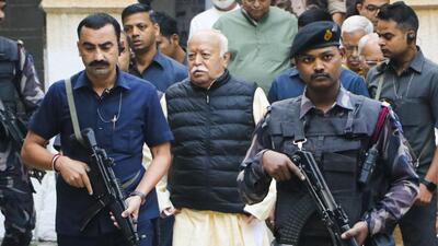 RSS chief Mohan Bhagwat leaves after casting his vote in the Maharashtra assembly elections in Nagpur on November 20 (PTI FILE PHOTO) RSS chief Mohan Bhagwat leaves after casting his vote in the Maharashtra assembly elections in Nagpur on November 20 (PTI FILE PHOTO)