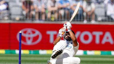 Rishabh Pant hits a sensational six in the Perth Test. He is likely to hit the jackpot in the IPL mega auction in Jeddah, Saudi Arabia on Sunday. (BCCI - X) Rishabh Pant hits a sensational six in the Perth Test. He is likely to hit the jackpot in the IPL mega auction in Jeddah, Saudi Arabia on Sunday. (BCCI - X)