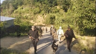 Security personnel patrol vulnerable areas in Manipur. (PTI Photo)