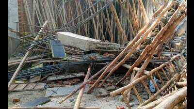 The MC demolished an “illegal” commercial building in Gurdev Nagar in Ludhiana on Saturday. (HT Photo)