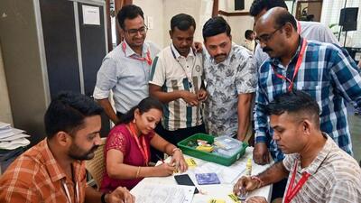 The counting of ballot votes had taken place while two rounds of EVM counting was underway. (ANI photo) The counting of ballot votes had taken place while two rounds of EVM counting was underway. (ANI photo)