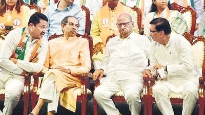 Shiv Sena (UBT) chief Uddhav Thackeray, NCP chief Sharad Pawar and state Congress president Nana Patole of the MVA. (Bhushan Koyande/HT Photo) Shiv Sena (UBT) chief Uddhav Thackeray, NCP chief Sharad Pawar and state Congress president Nana Patole of the MVA. (Bhushan Koyande/HT Photo)