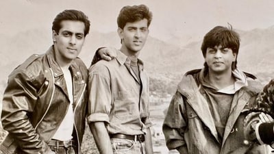 Hrithik Roshan (centre) was AD on his dad Rakesh Roshan's Karan Arjun, which starred Salman Khan (left) and Shah Rukh Khan (right). Hrithik Roshan (centre) was AD on his dad Rakesh Roshan's Karan Arjun, which starred Salman Khan (left) and Shah Rukh Khan (right).