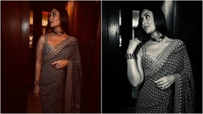 Kareena picked a black and golden saree for her weekend night look and it’s stunning as ever. (Instagram/@kareenakapoorkhan) Kareena picked a black and golden saree for her weekend night look and it’s stunning as ever. (Instagram/@kareenakapoorkhan)