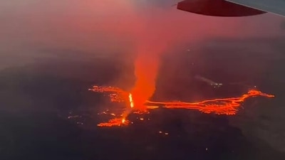 An aerial view of Iceland's erupting volcano has fascinated millions (X/@PatterKayleigh) An aerial view of Iceland's erupting volcano has fascinated millions (X/@PatterKayleigh)