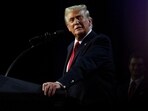  President-elect Donald Trump takes the stage following early results from the 2024 U.S. presidential election in Palm Beach County Convention Center,