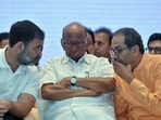 A file photo of Congress leader Rahul Gandhi, NCP(SP) chief Sharad Pawar and Shiv Sena (UBT) president Uddhav Thackeray during a press conference. A file photo of Congress leader Rahul Gandhi, NCP(SP) chief Sharad Pawar and Shiv Sena (UBT) president Uddhav Thackeray during a press conference.