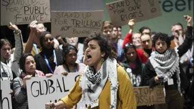 Activists participate in a demonstration for climate finance at the COP29 U.N. Climate Summit. (AP) Activists participate in a demonstration for climate finance at the COP29 U.N. Climate Summit. (AP)
