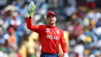 England's Jos Buttler reacts during a match. (REUTERS)