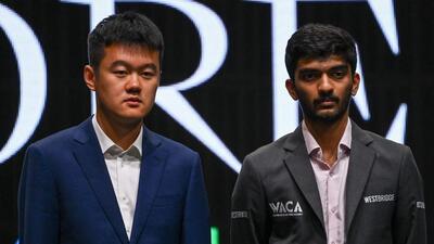China’s Ding Liren (L) and India’s D Gukesh after a press conference ahead of the FIDE World Chess Championship in Singapore. (AFP) China’s Ding Liren (L) and India’s D Gukesh after a press conference ahead of the FIDE World Chess Championship in Singapore. (AFP)