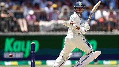 India opener Yashasvi Jaiswal on way to scoring 161 on Day 3 of the first Test against Australia at the Optus Stadium in Perth on Sunday. (BCCI-X) India opener Yashasvi Jaiswal on way to scoring 161 on Day 3 of the first Test against Australia at the Optus Stadium in Perth on Sunday. (BCCI-X)