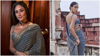 Kareena Kapoor dazzles in an Anita Dongre saree for Aadar Jain's roka night. Kareena Kapoor dazzles in an Anita Dongre saree for Aadar Jain's roka night.
