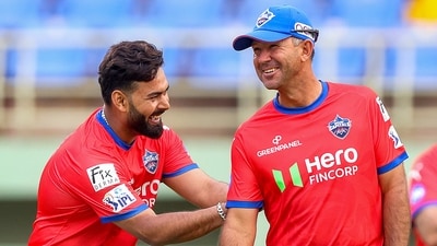 Rishabh Pant with head coach Ricky Ponting during a practice session (PTI) Rishabh Pant with head coach Ricky Ponting during a practice session (PTI)