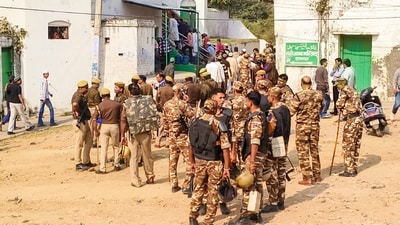 Security personnel keep vigil ahead of Friday prayers amid the ongoing controversy regarding the Jama Masjid in Uttar Pradesh's Sambhal district. (PTI file photo) Security personnel keep vigil ahead of Friday prayers amid the ongoing controversy regarding the Jama Masjid in Uttar Pradesh's Sambhal district. (PTI file photo)