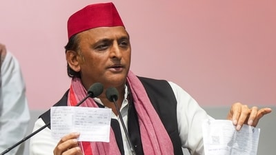 Samajwadi Party (SP) president Akhilesh Yadav addresses a press conference at the party headquarters in Lucknow on Sunday, (PTI) Samajwadi Party (SP) president Akhilesh Yadav addresses a press conference at the party headquarters in Lucknow on Sunday, (PTI)